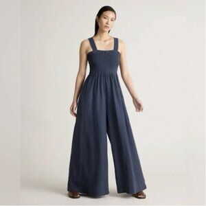 Quince Organic Cotton Wide Leg Jumpsuit - Indigo Blue S - NWT